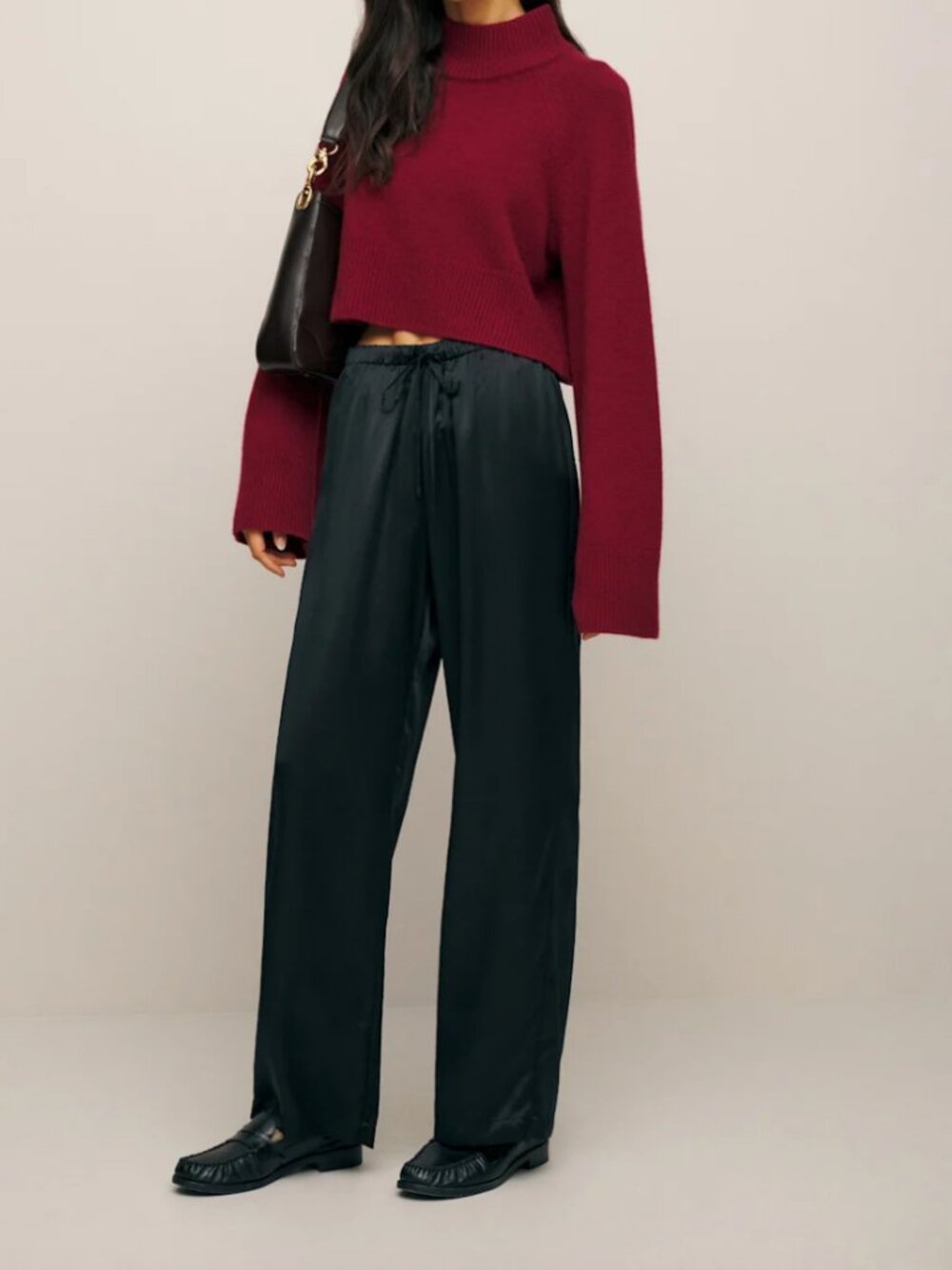 Reformation Olina Silk Pant Black Petite M NWT